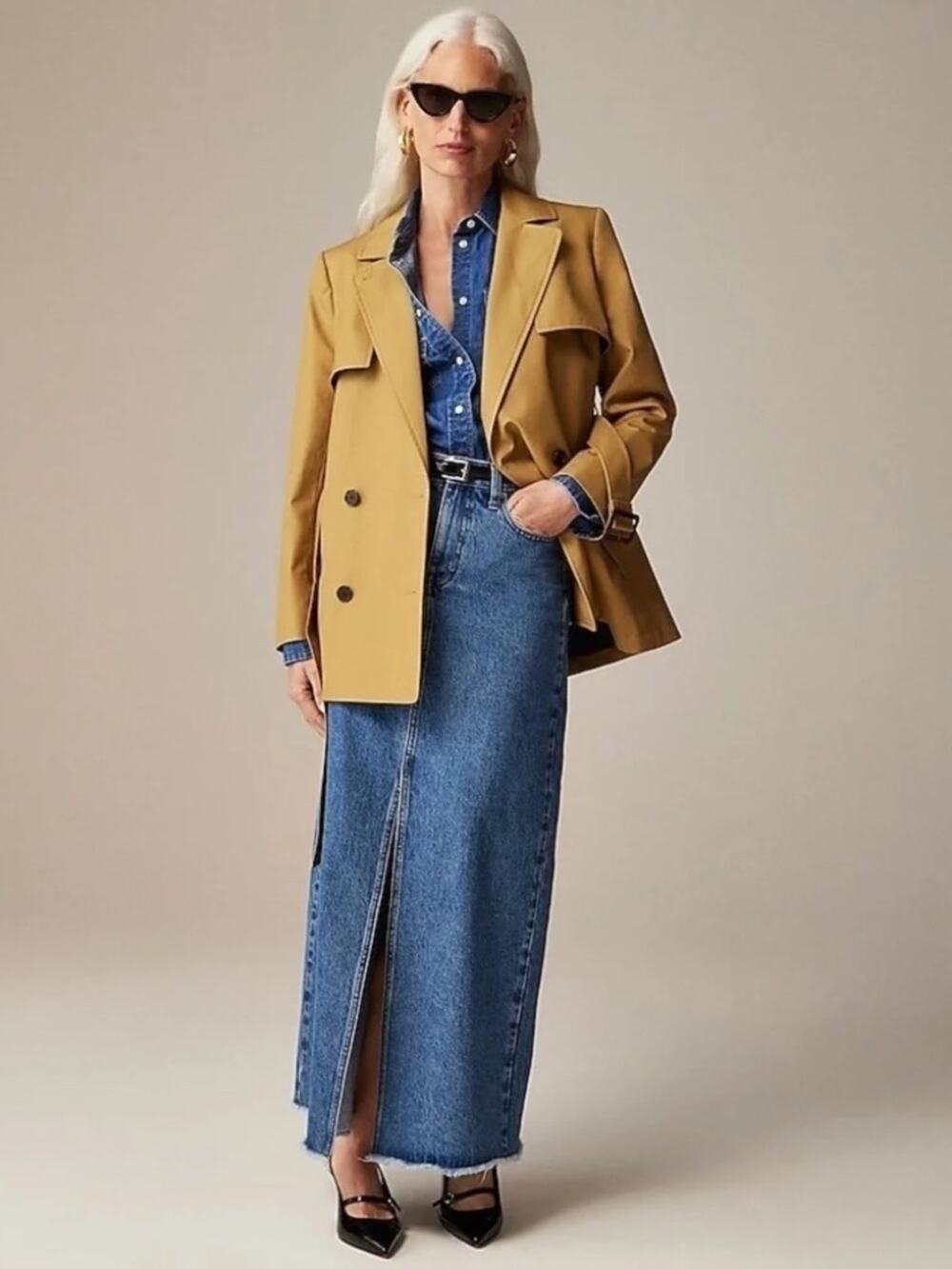 J.Crew Cropped Icon Trench Coat in Khaki Tan Style CC076 Size 10 Quiet Luxury